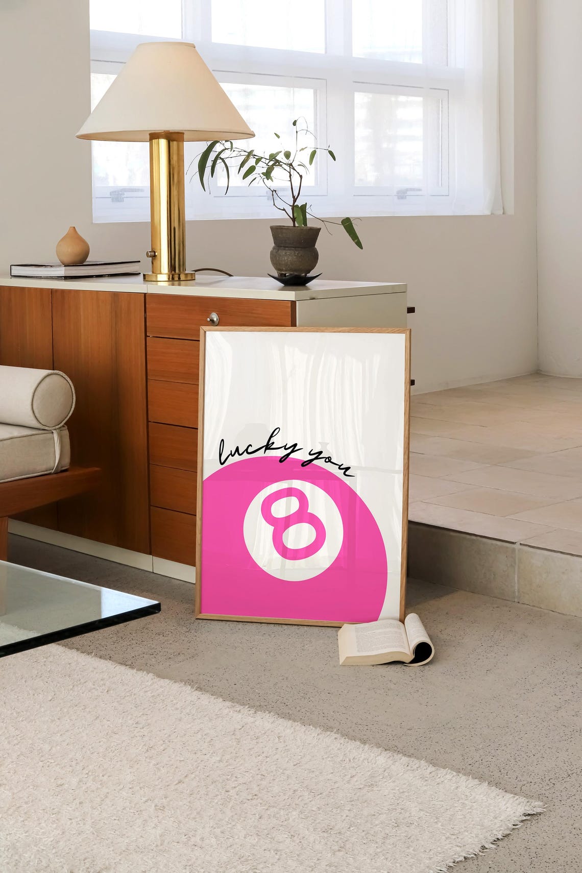 Lucky You Script Over Giant Hot Pink Eight Ball Preppy Fun Poster - Image 2