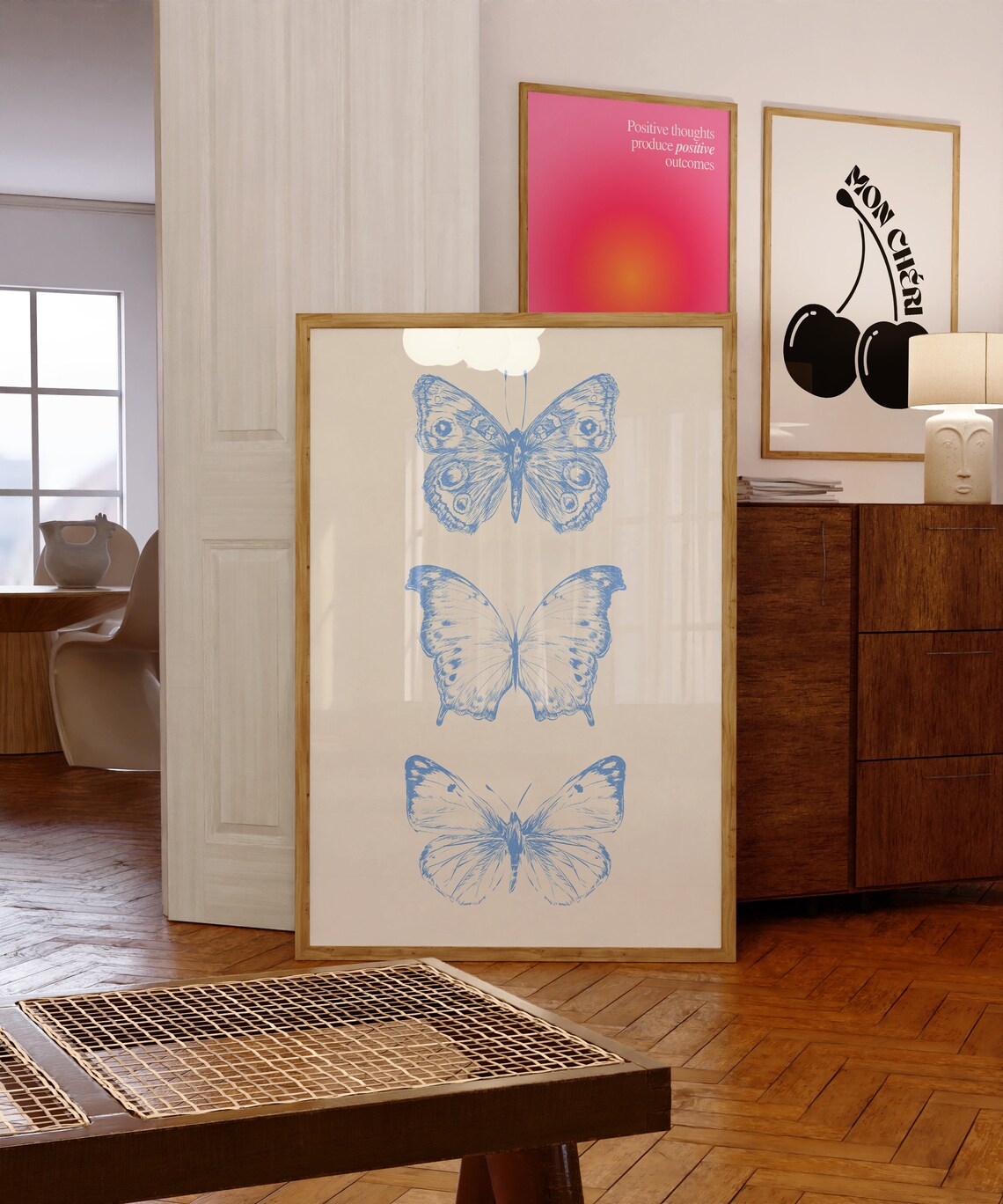 Blue Butterfly Art Print, Preppy Bedroom Decor - Image 2