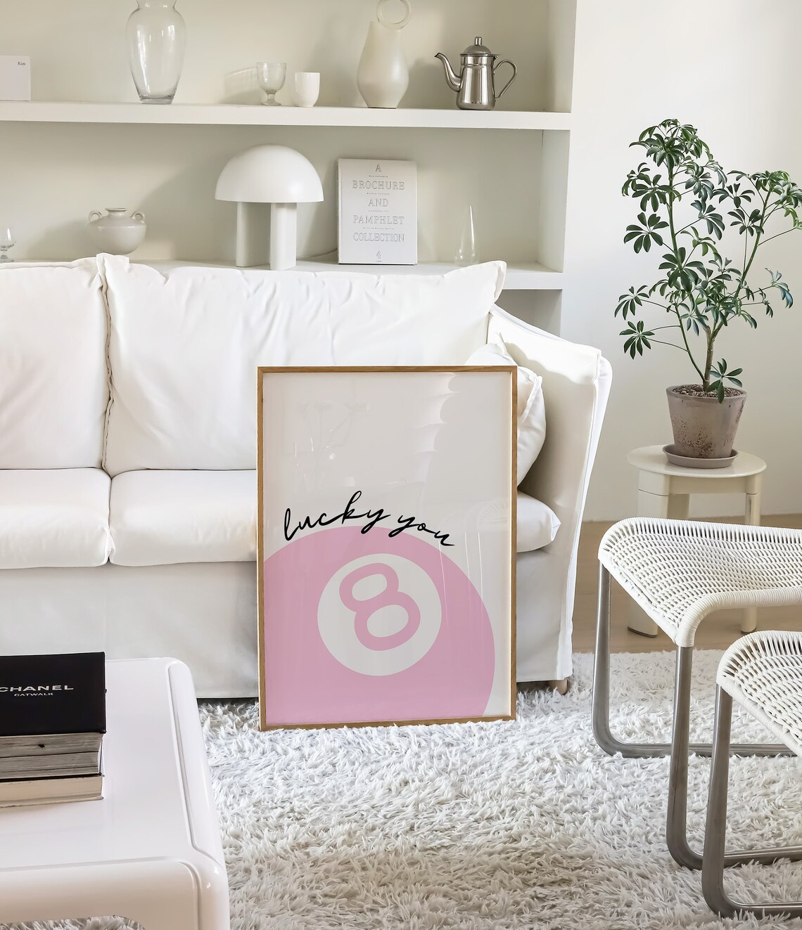 Lucky You 8 Ball Print, Preppy Pink Wall Art - Image 3
