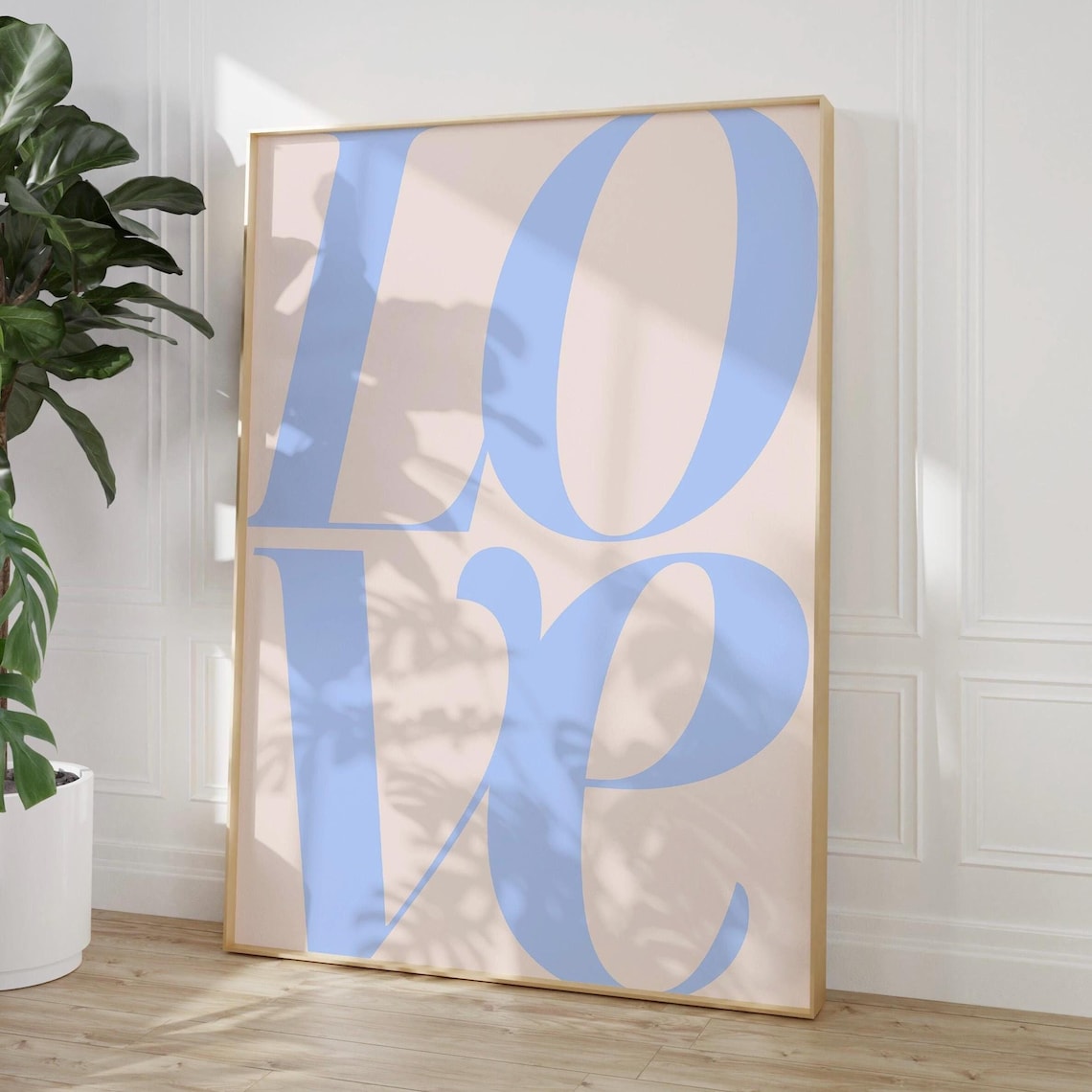 Love Typography Giant Blue Serif Letters Minimal Cream Poster