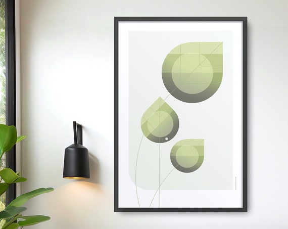 Botanical Art Print Leaf Art Print Botanical Wall Art Geometric Botanical Print Green Leaves Poster Art Organic Modern Wall Decor