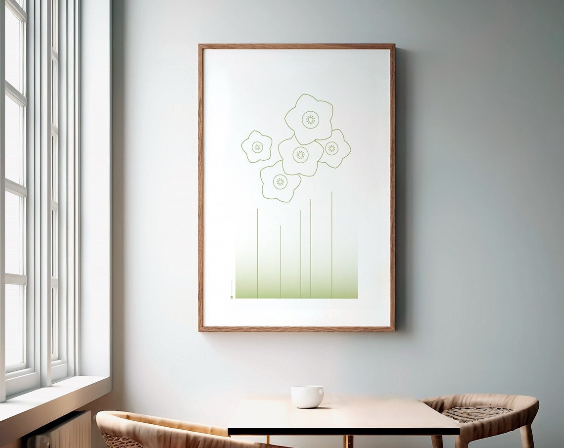 Olive Green Line Wildflowers Poster Minimalist Botanical Sketch