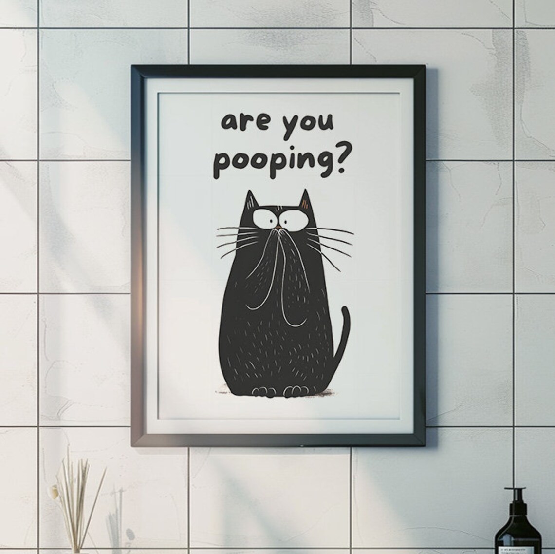 Bathroom Cat Are You Pooping? Vintage Cat Art Print - Image 3