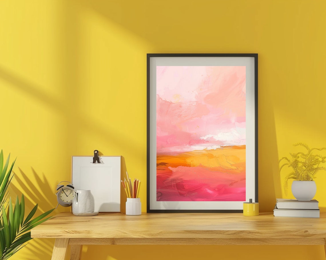 Pink Orange Yellow Abstract Watercolor Sunset Glow Art Poster - Image 3