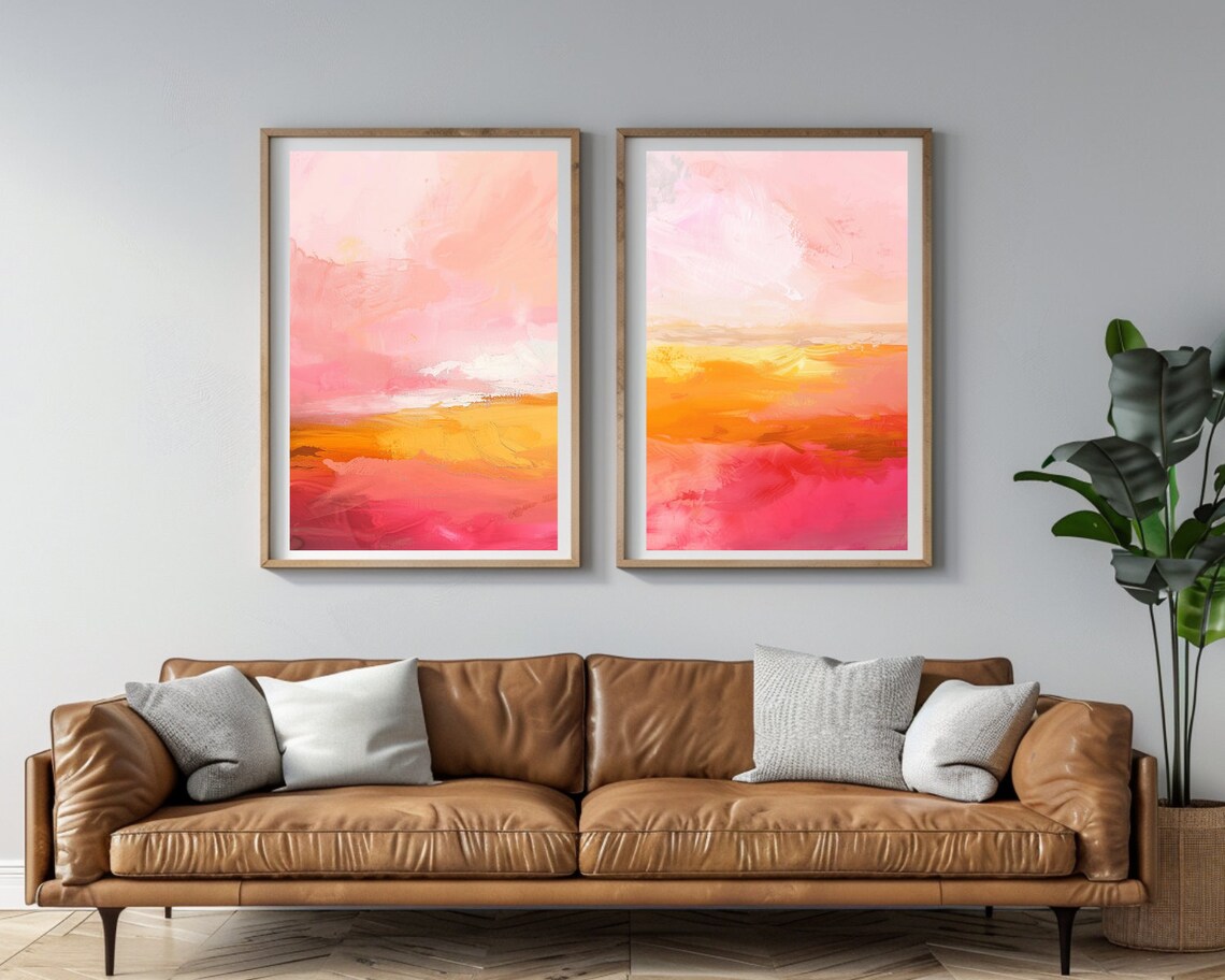 Pink Orange Yellow Abstract Watercolor Sunset Glow Art Poster - Image 2