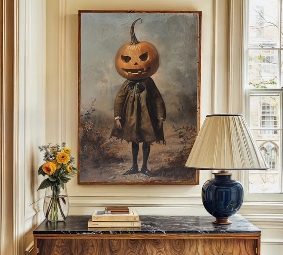 Girl With Pumpkin Halloween Gothic Art Print