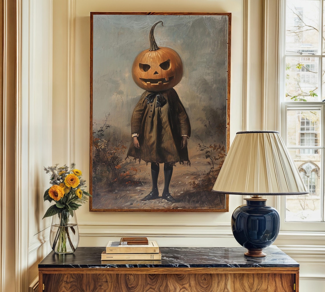 Girl With Pumpkin Halloween Gothic Art Print