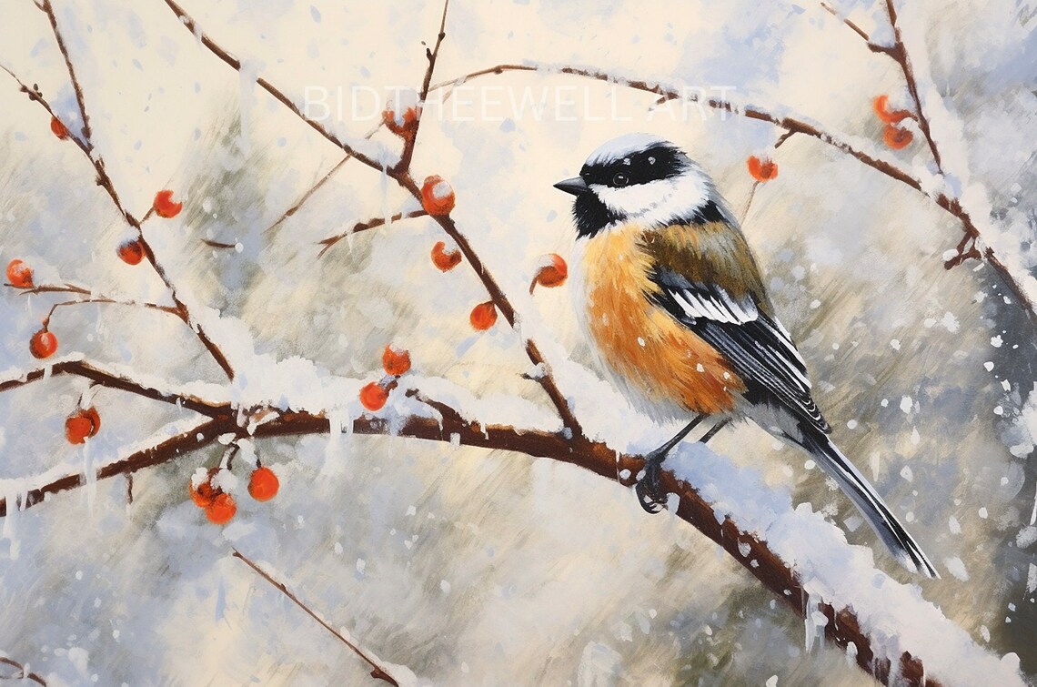 Snow Bird Print, Woodland Christmas Wall Art - Image 2
