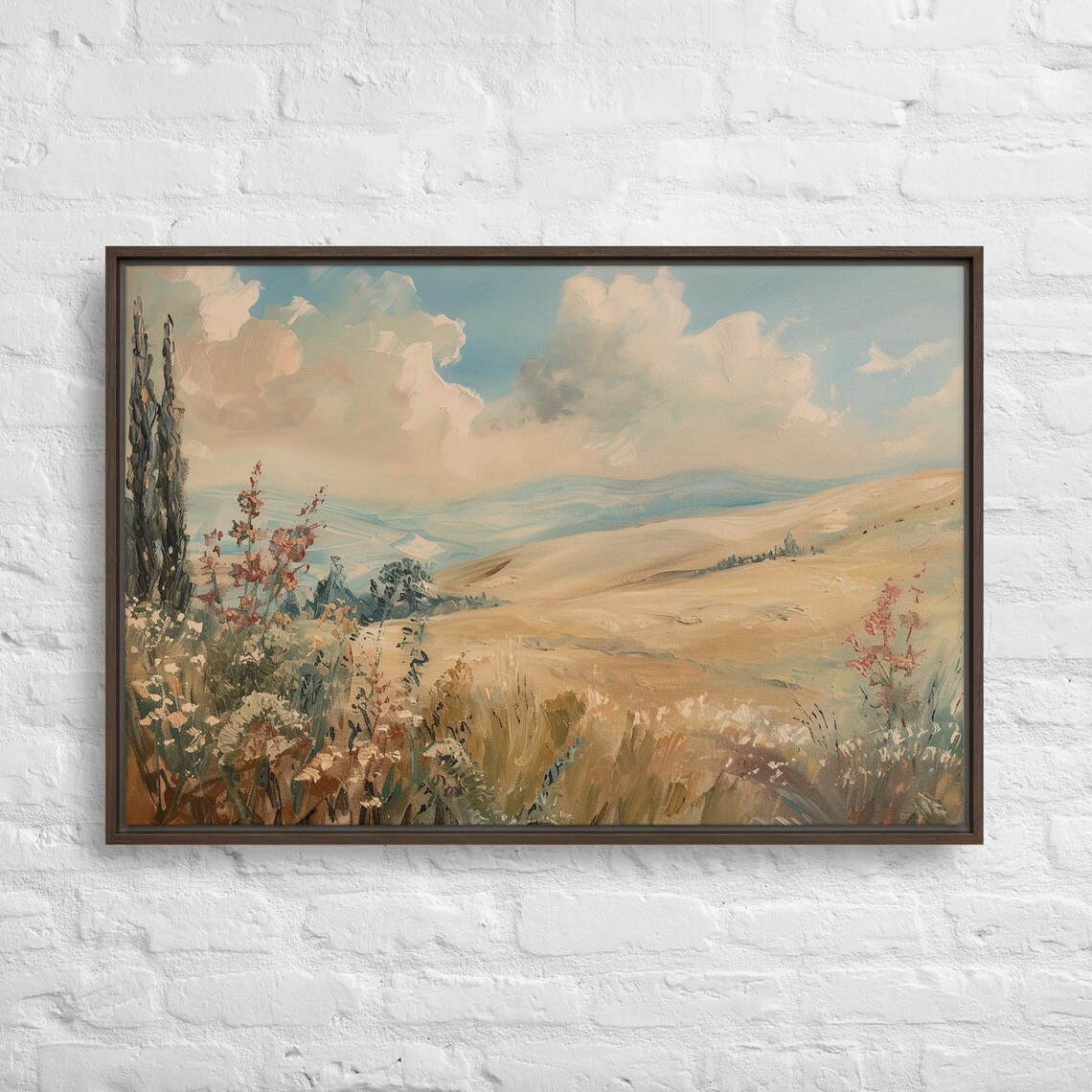 Vintage Italian Golden Rolling Hills Landscape Painting Poster