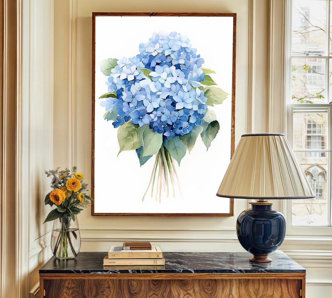 Delicate Blue Hydrangea Bouquet in Watercolor Floral Style Poster