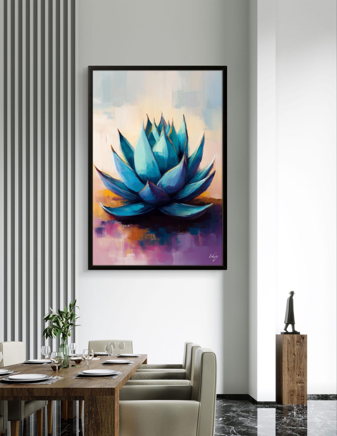 Blue Agave Plant Soft Pastel Botanical Desert Painting Poster - Image 2