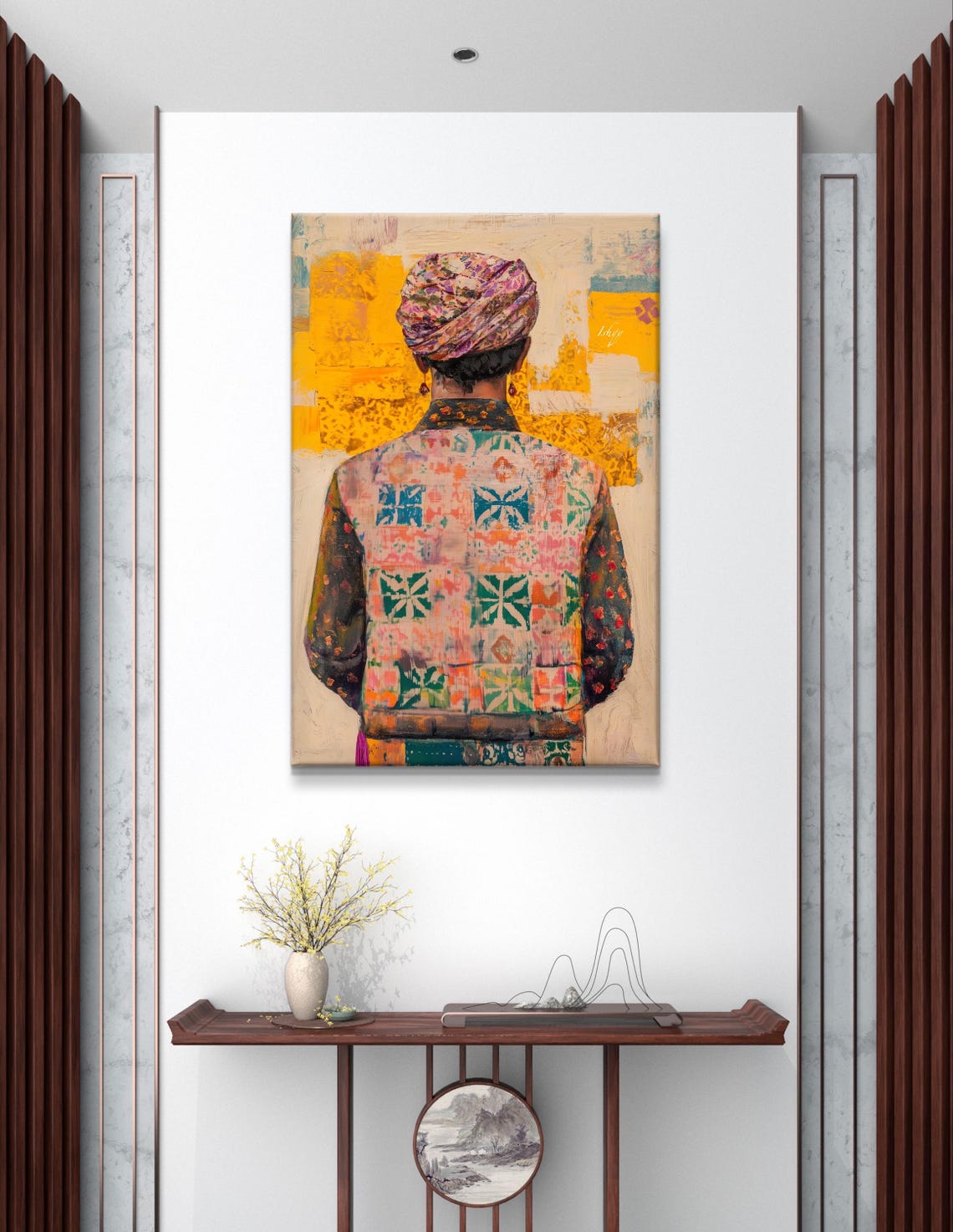 Rajasthani Man with Turban and Embroidered Vest Back View Poster - Image 4