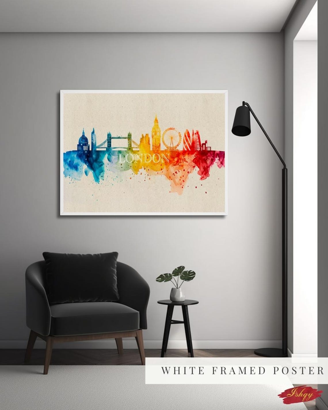 London Watercolor Skyline with Big Ben Tower Bridge Landmarks Poster - Image 4