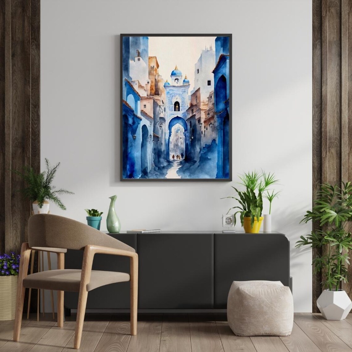 Chefchaouen Moroccan Blue City Travel Poster Art - Image 2