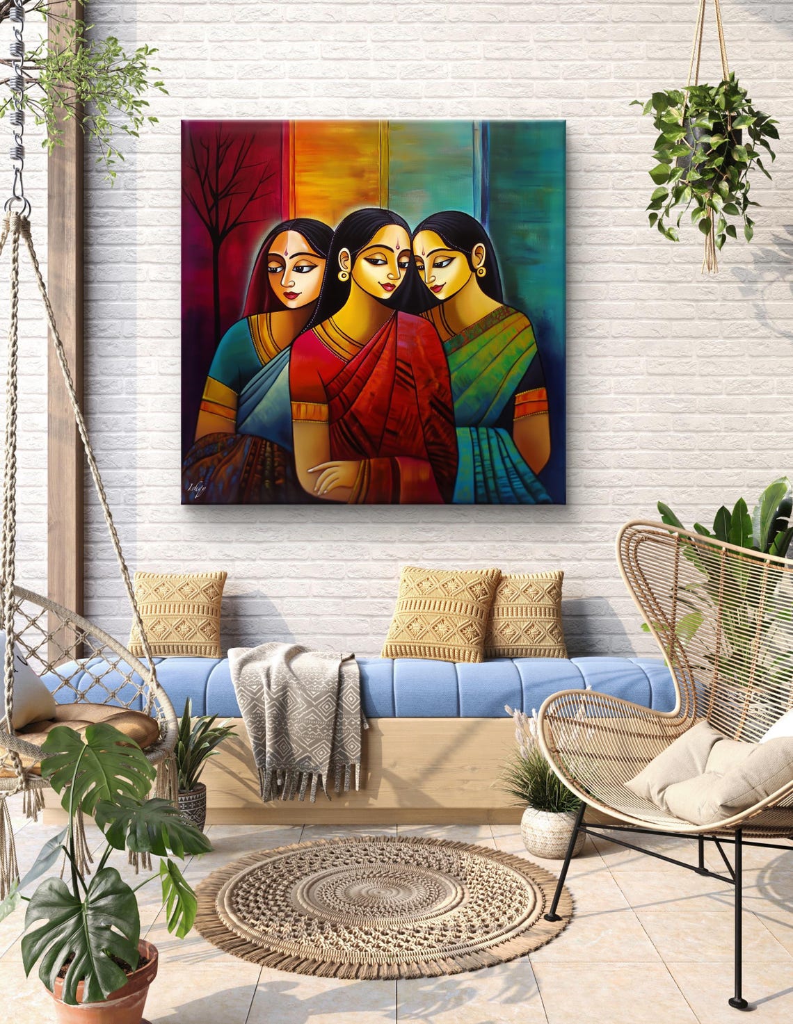 Three Women in Sarees Bold Abstract Portrait Modern Art Poster - Image 3