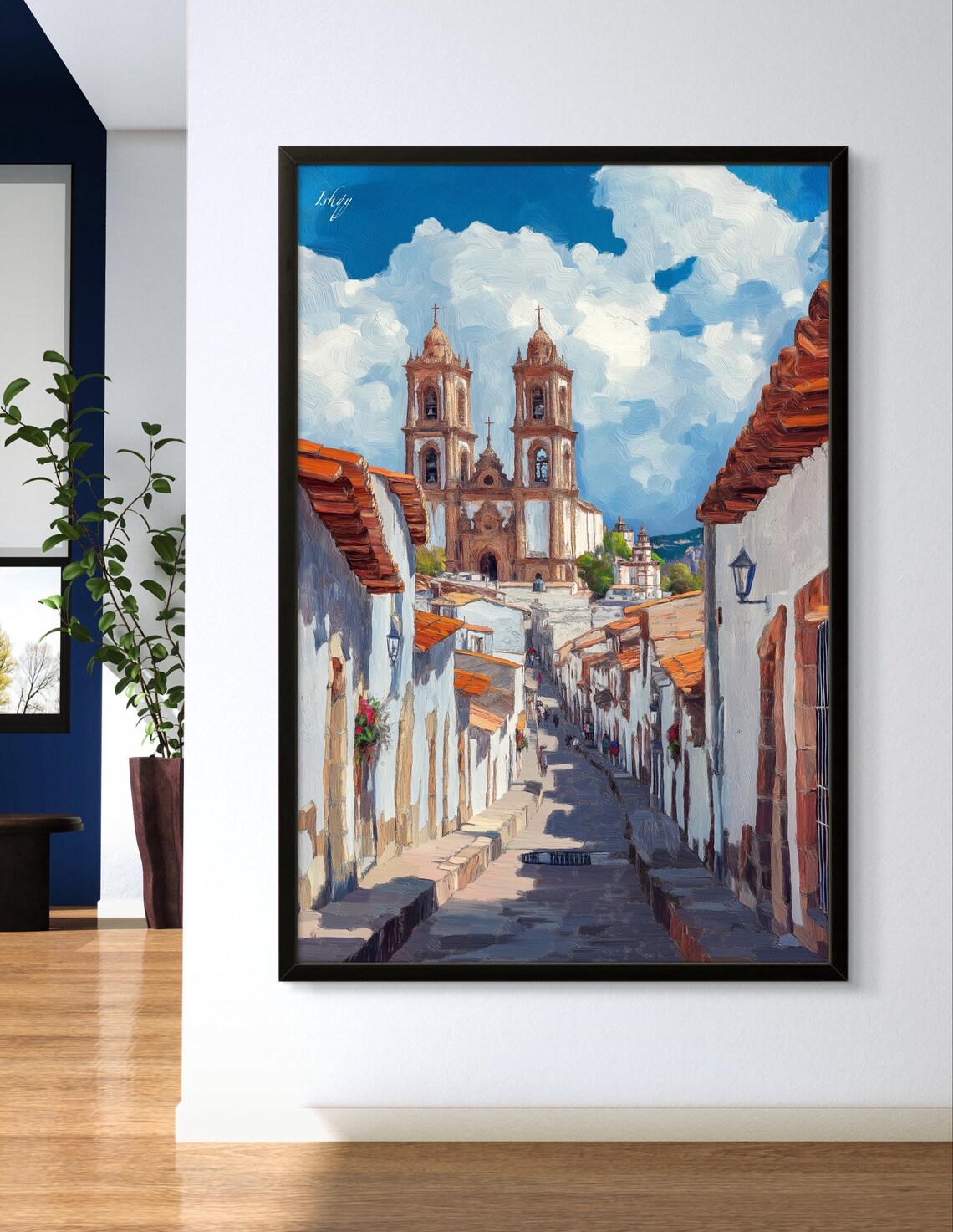 Santa Prisca Church Taxco Mexico Cobblestone Street View Poster - Image 2