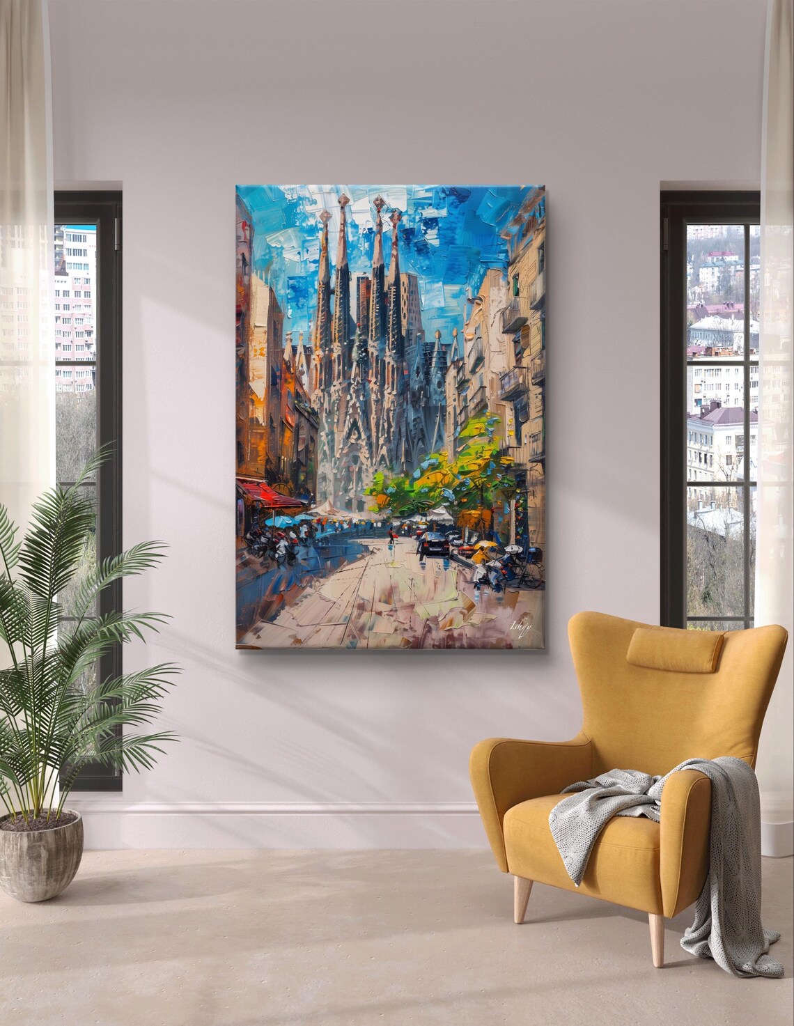 Sagrada Familia Barcelona Street Scene Bold Impasto Cityscape Poster - Image 6