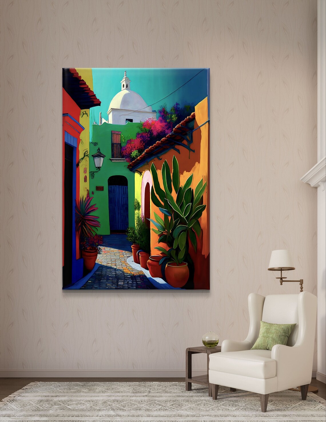 Colorful Mexican Alleyway With White Church Dome Travel Poster - Image 6