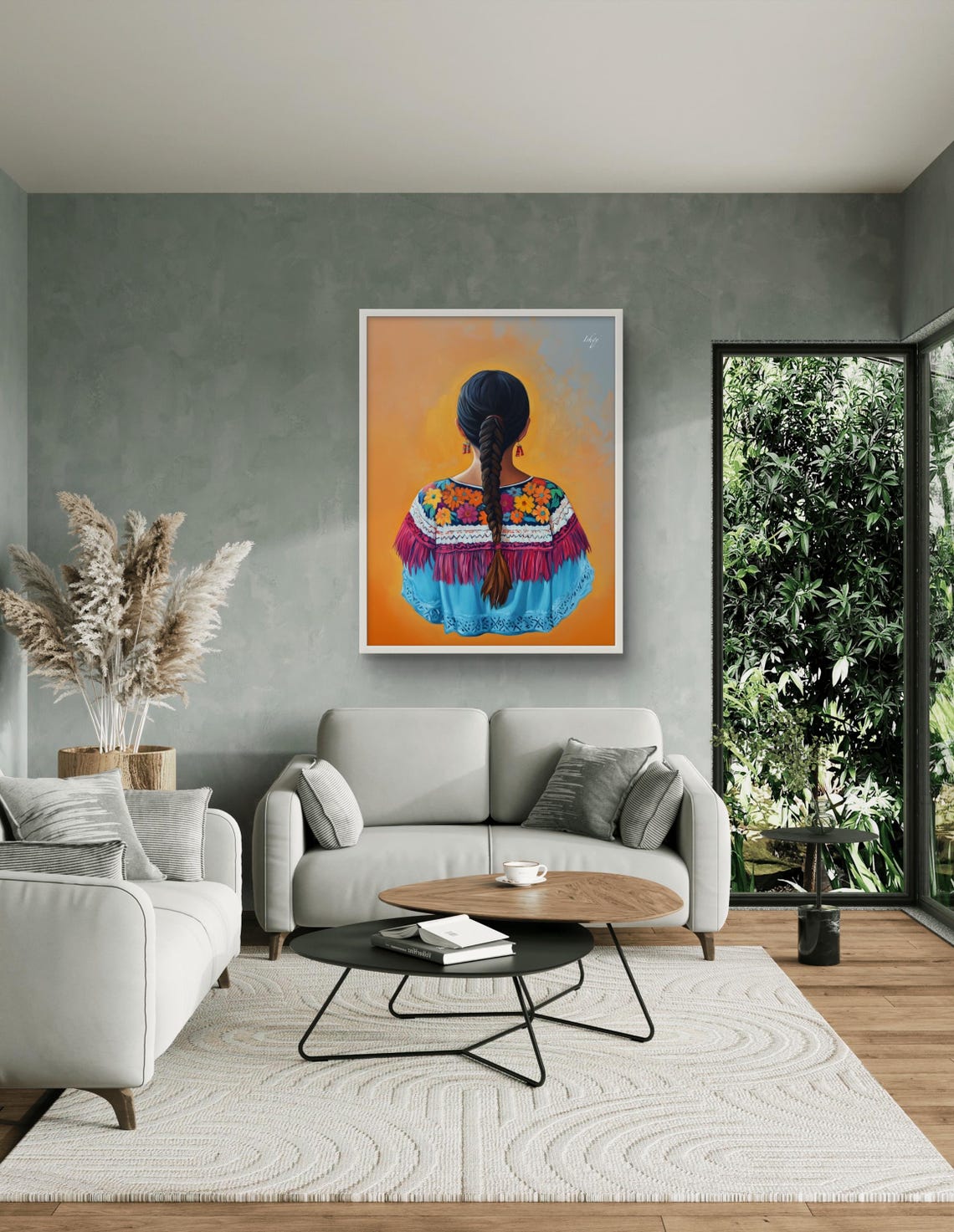 Oaxacan Woman in Colorful Embroidered Blouse Back View Poster - Image 3