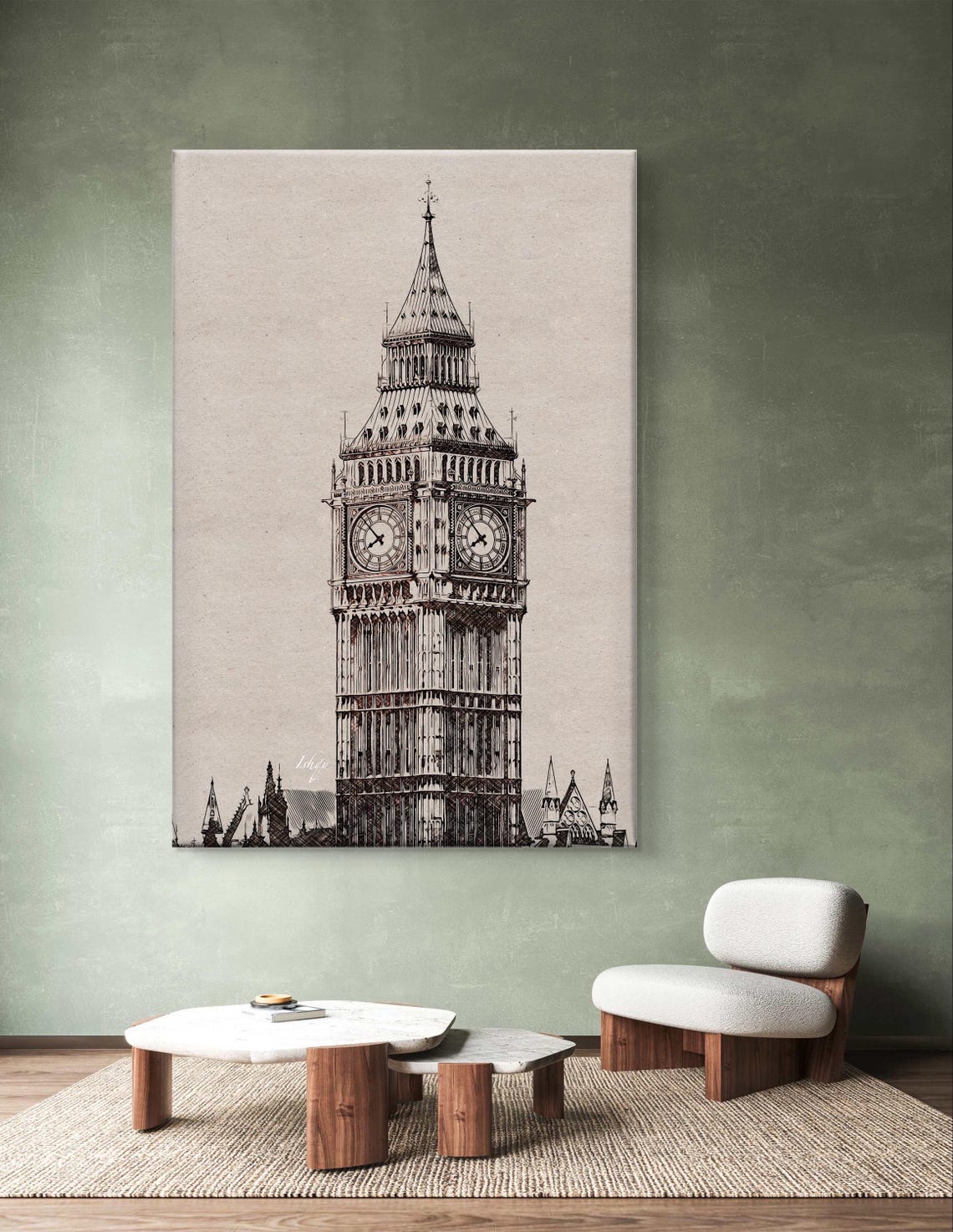 Big Ben Elizabeth Tower Black and White Line Art Sketch Poster - Image 4