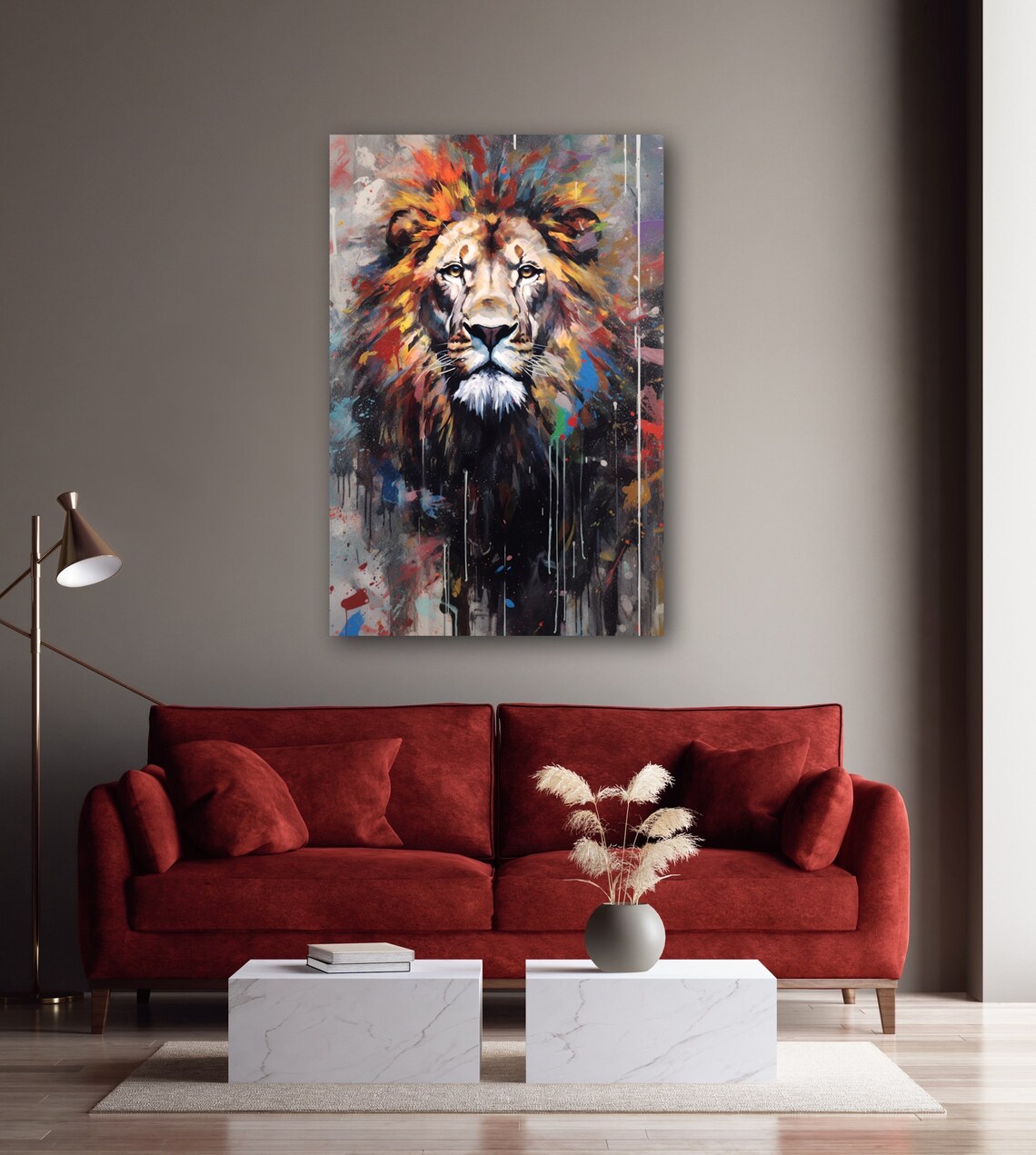 Majestic Lion Portrait in Bold Colorful Drip Paint Style Poster - Image 5