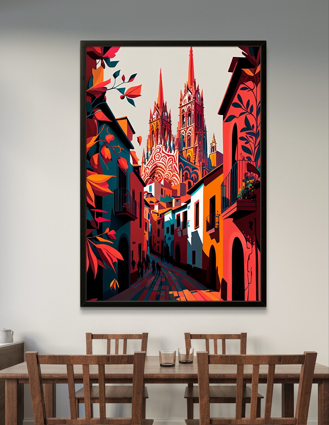 San Miguel de Allende Church in Vibrant Latin Street Art Poster - Image 3
