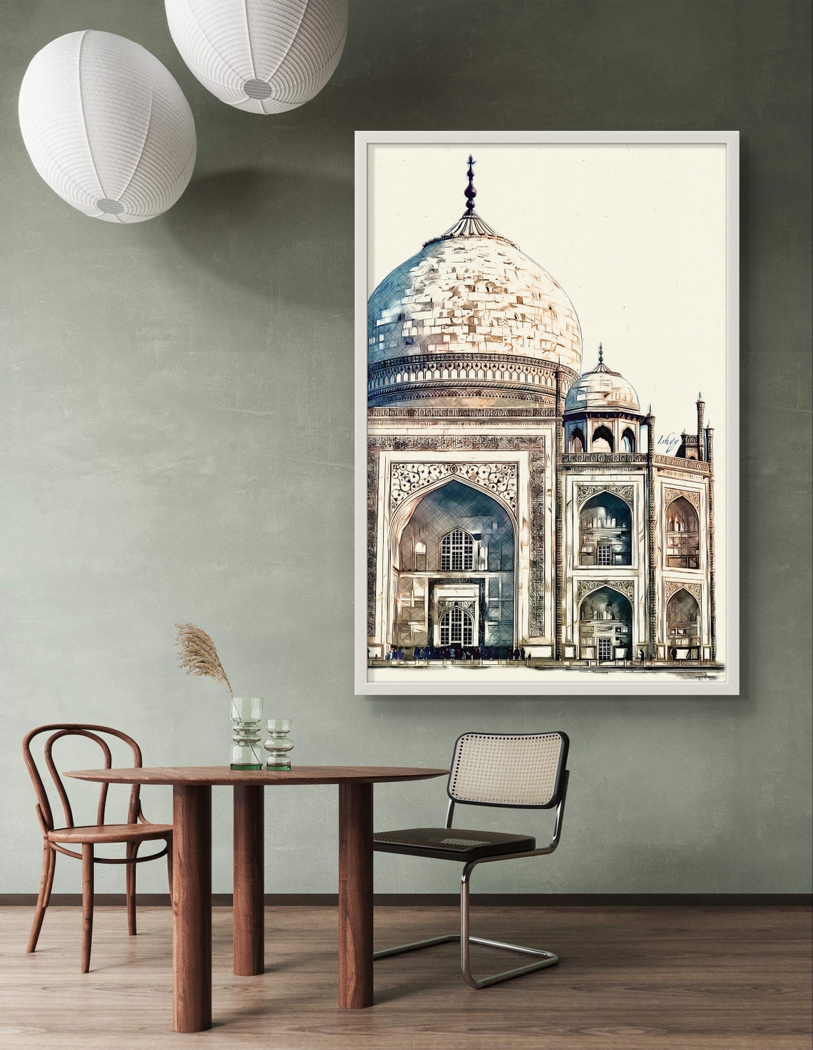 Taj Mahal White Marble Dome Minimalist Ink Sketch Decor Poster - Image 3