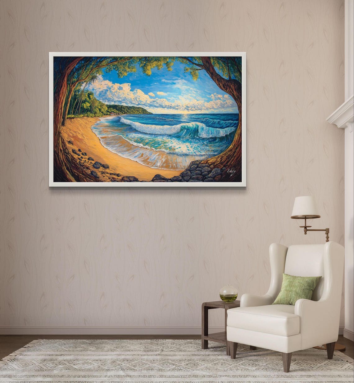 Tropical Beach Through a Tree Arch with Turquoise Wave Poster - Image 3