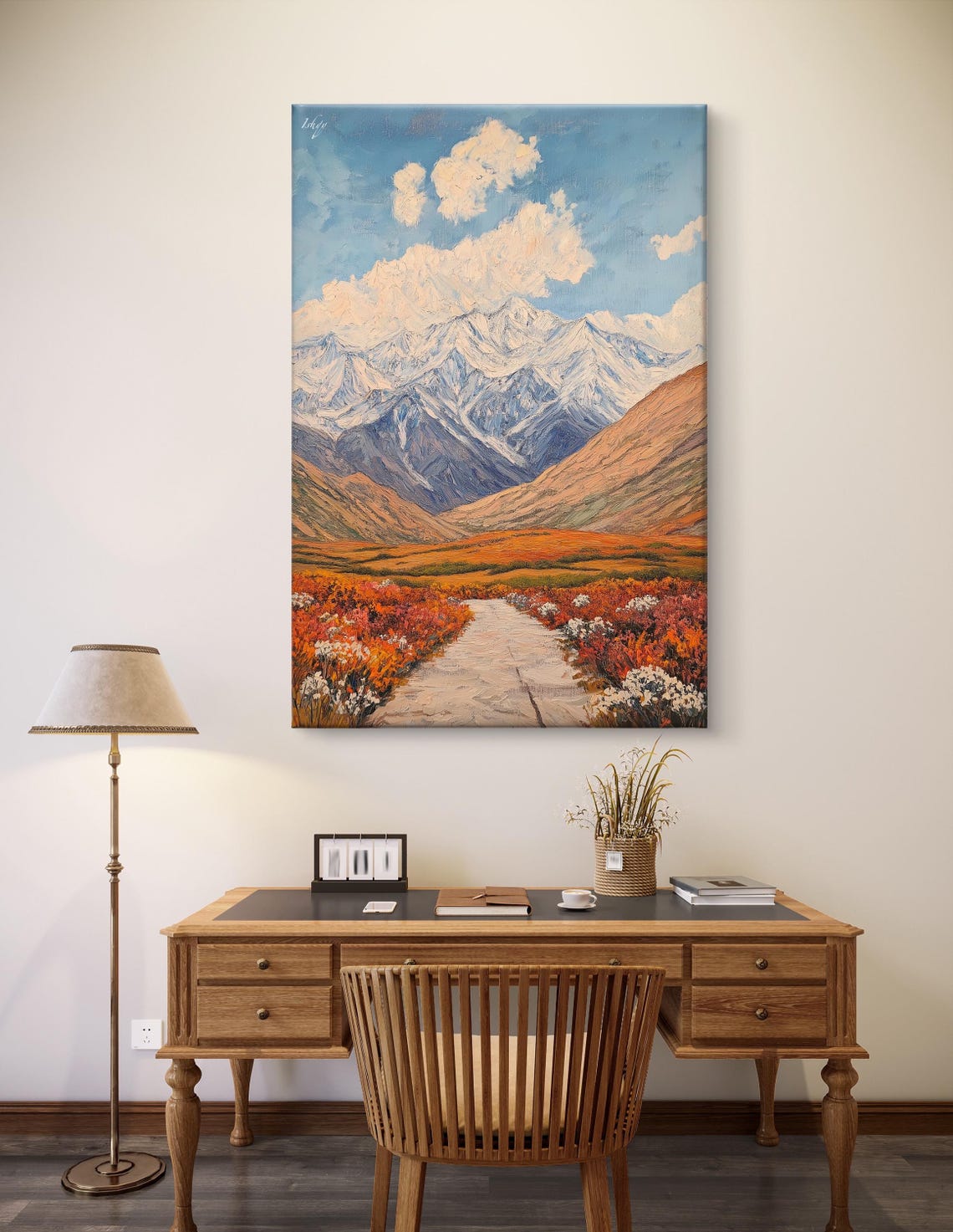 Snowy Mountain Peak Fiery Autumn Meadow Wildflower Path Poster - Image 5
