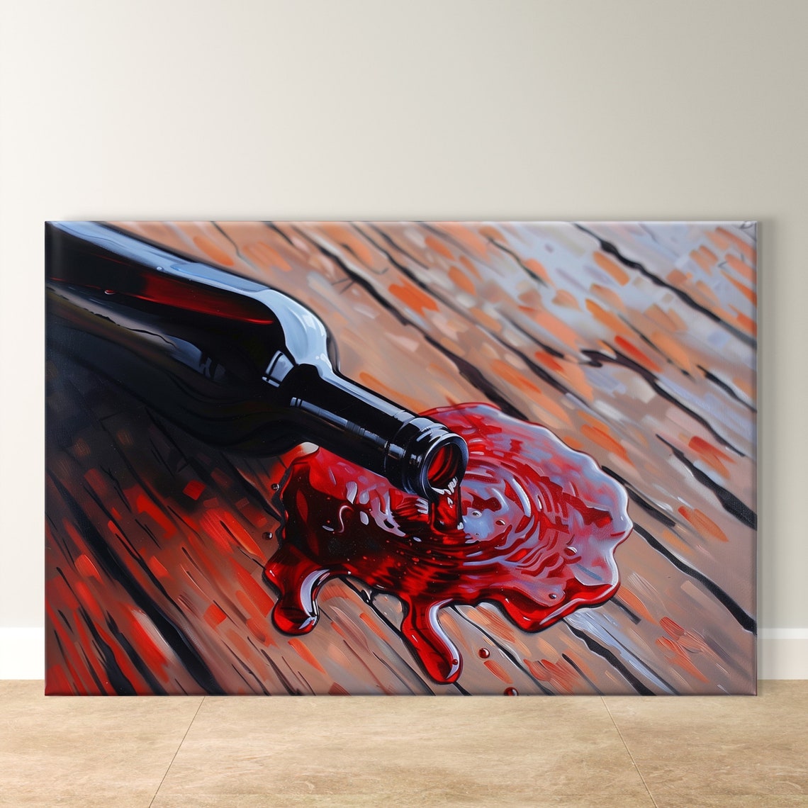 Red Wine Pouring Bottle Close Up Vivid Splash Kitchen Decor Art Poster
