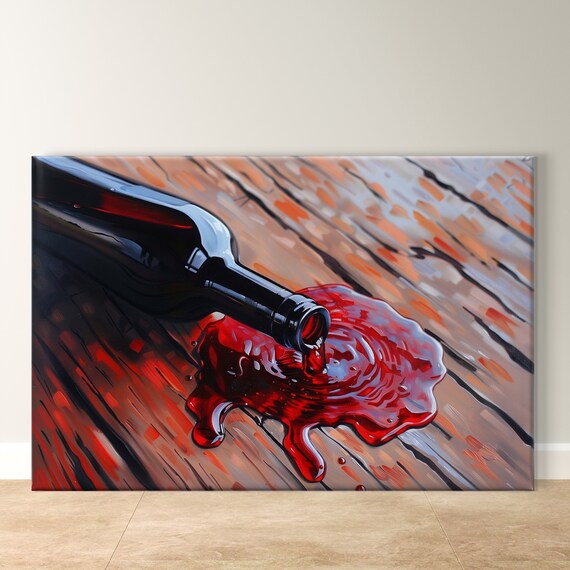 Red Wine Pouring Bottle Close Up Vivid Splash Kitchen Decor Art Poster