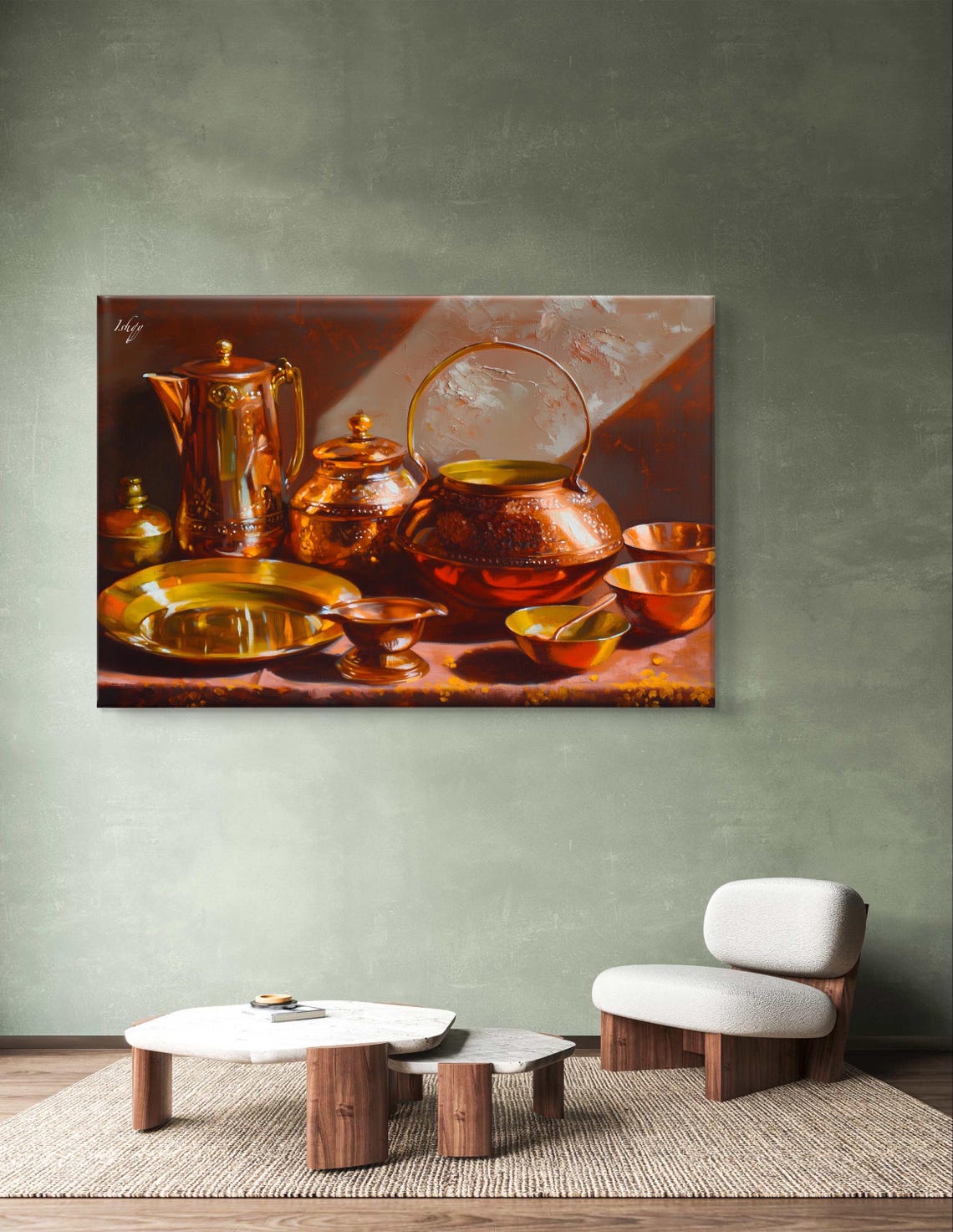 Copper Pots Classic Still Life Kitchen Oil Painting Warm Poster - Image 7