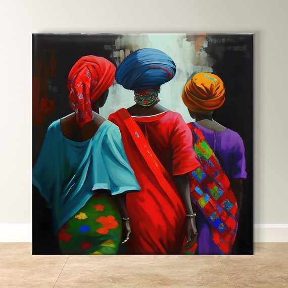 African Women Wall Art Vibrant Print Cultural Home Decor Bold Ethnic Style Unique Living Room Gift Colorful Art Painting