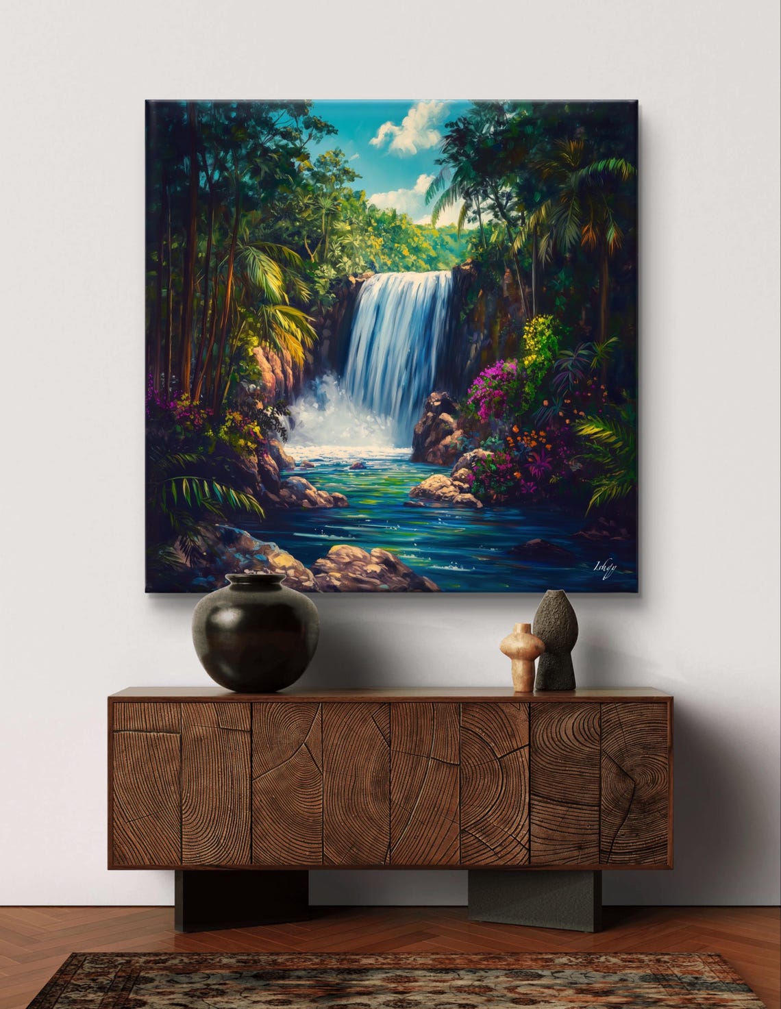 Tropical Jungle Waterfall with Lush Green Foliage Art Poster - Image 7