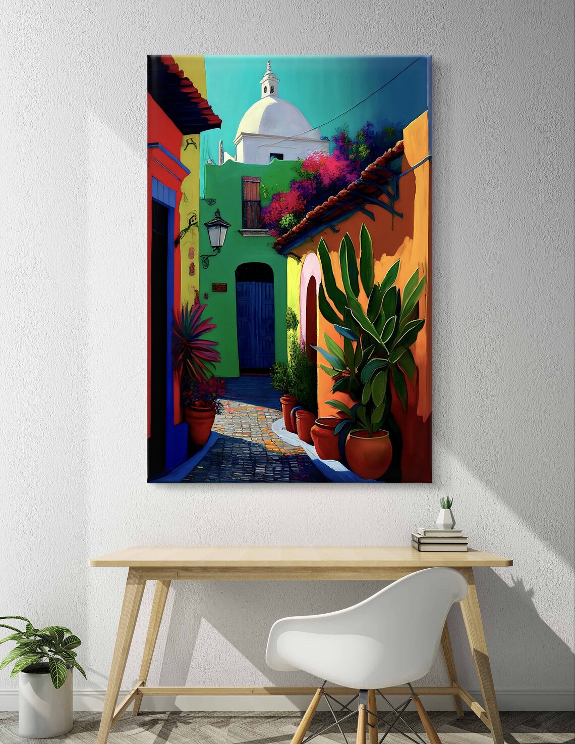 Colorful Mexican Alleyway With White Church Dome Travel Poster - Image 5