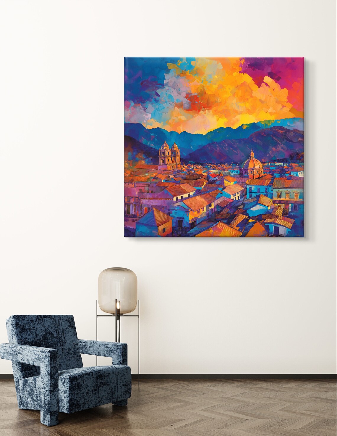 Cuzco Peru Sunset Skyline Over Colonial Churches Painting Poster - Image 5