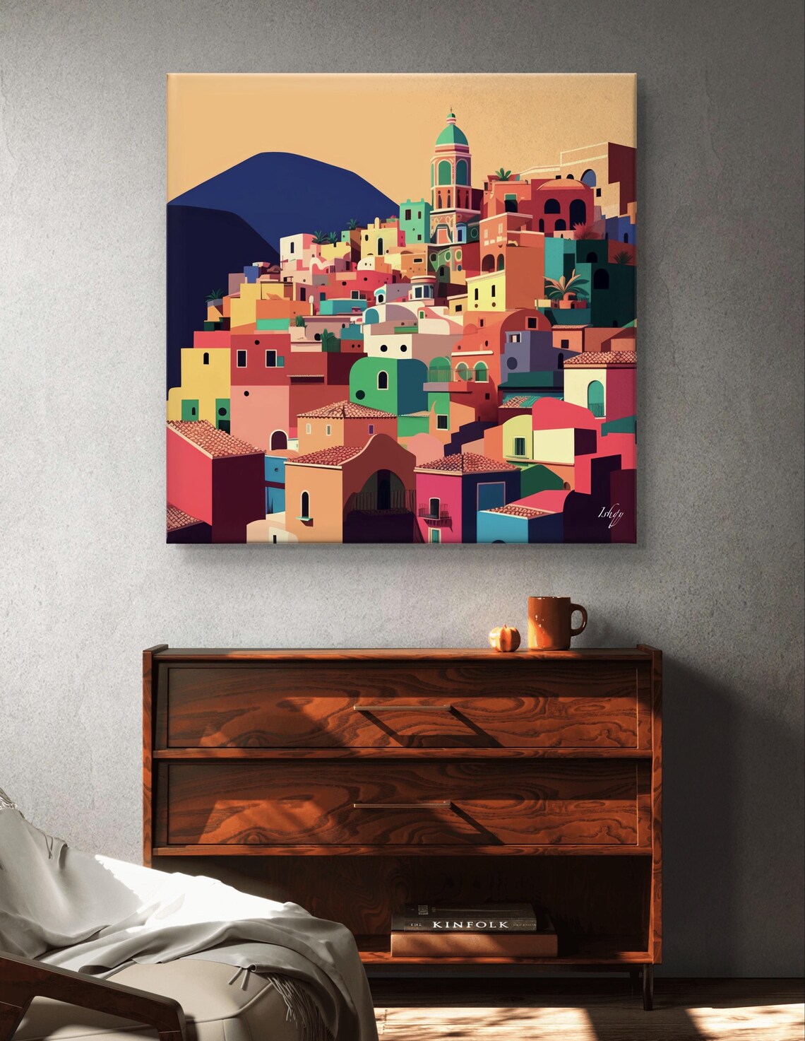 Colorful Mediterranean Hillside Village by the Sea at Dusk Poster - Image 5