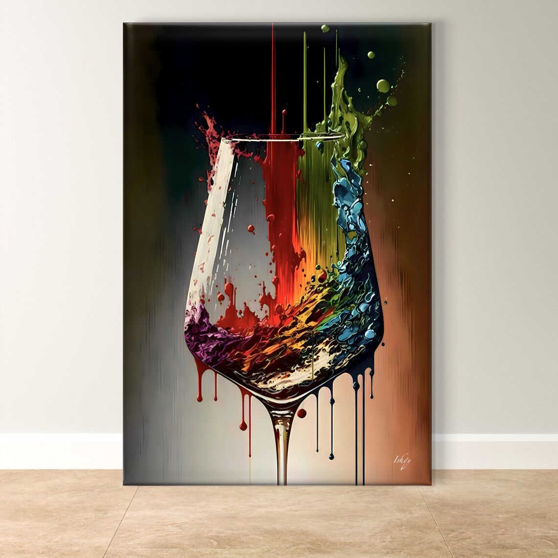 Colorful Wine Glass Abstract Art Print, Kitchen Wall Decor