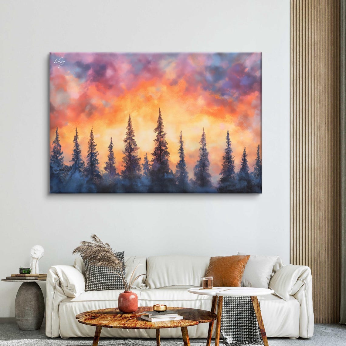 Sunset Pine Forest Fiery Orange Sky Silhouette Landscape Poster - Image 4