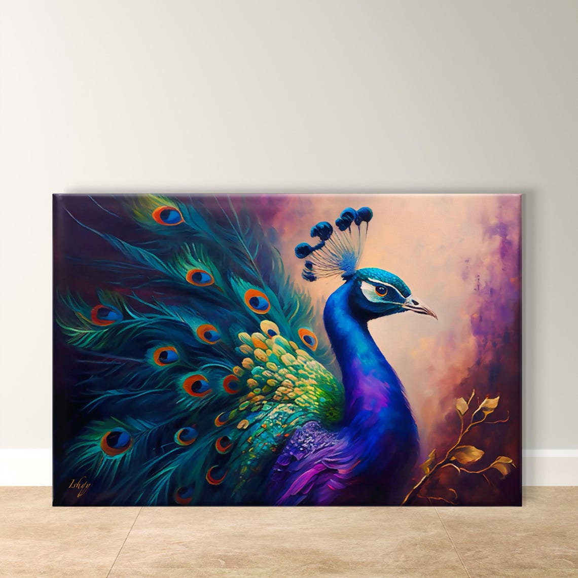 Regal Peacock With Iridescent Plumage Painterly Bird Art Poster