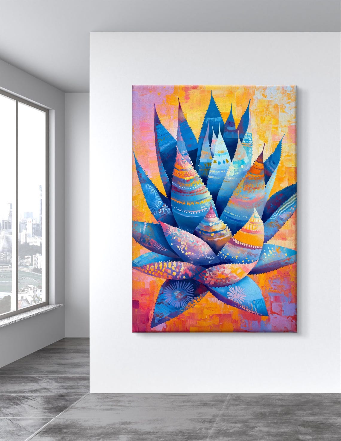 Decorative Blue Agave Colorful Folk Style Botanical Art Poster - Image 7
