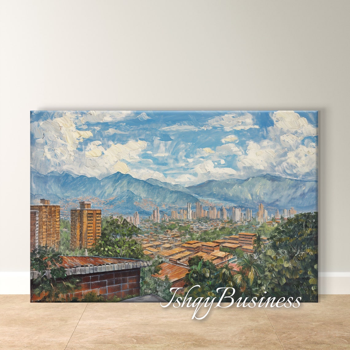 Medellin Colombia Skyline with Andes Mountains Cityscape Poster