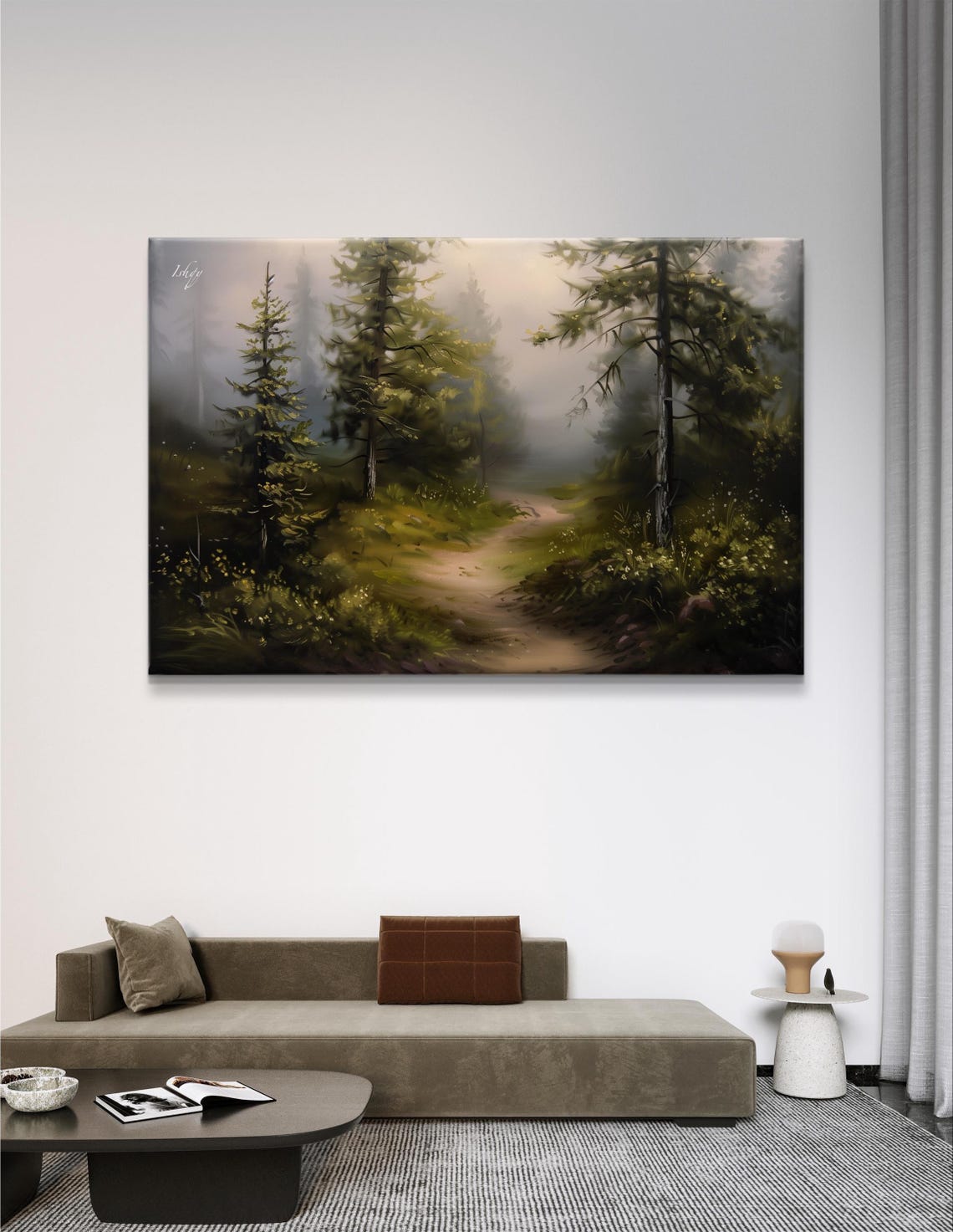Foggy Evergreen Forest Path Serene Misty Morning Walk Poster - Image 4
