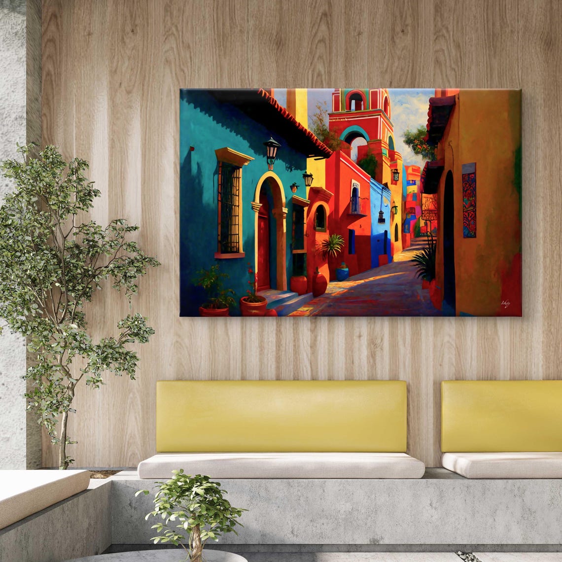 Sunlit Mexican Colonial Street With Red Bell Tower Village Poster - Image 5