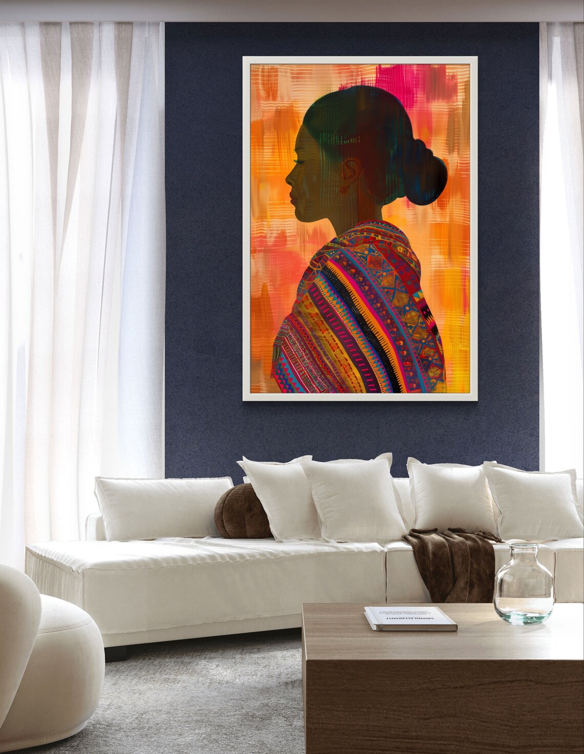 Guatemalan Woman Silhouette Colorful Woven Textile Portrait Poster - Image 2