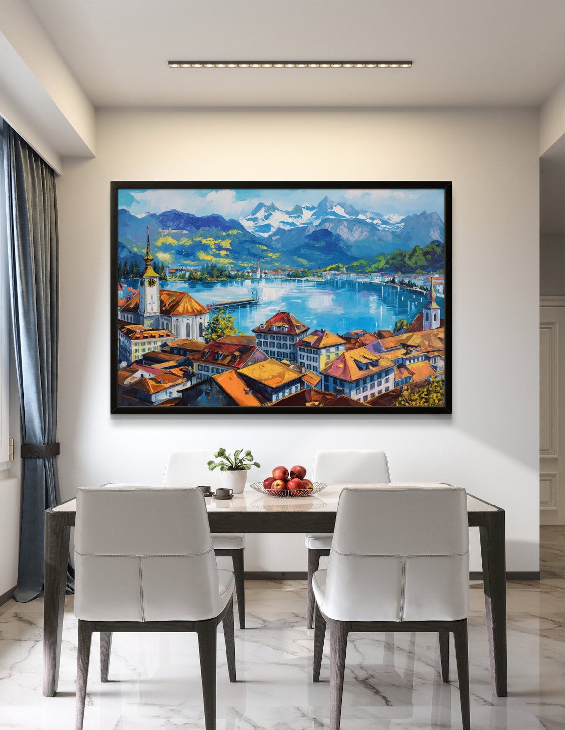 Lucerne Switzerland Old Town Lake and Snowy Alps Panorama Poster - Image 3