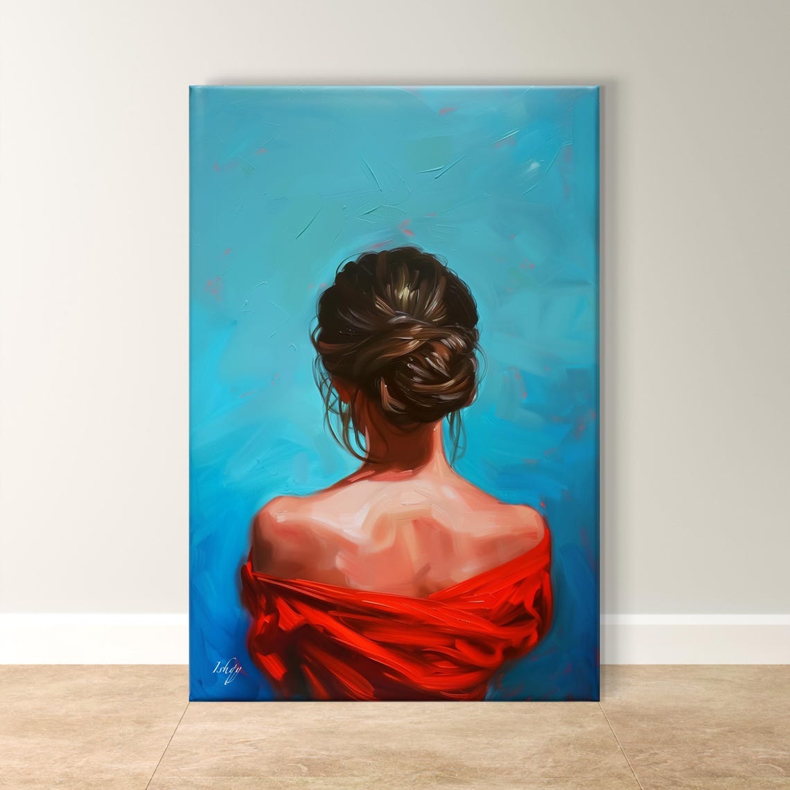 Woman In Red Art Framed Modern Portrait Feminine Wall Decor Colorful Art Print Red Dress Living Room Art Elegant Woman Decor