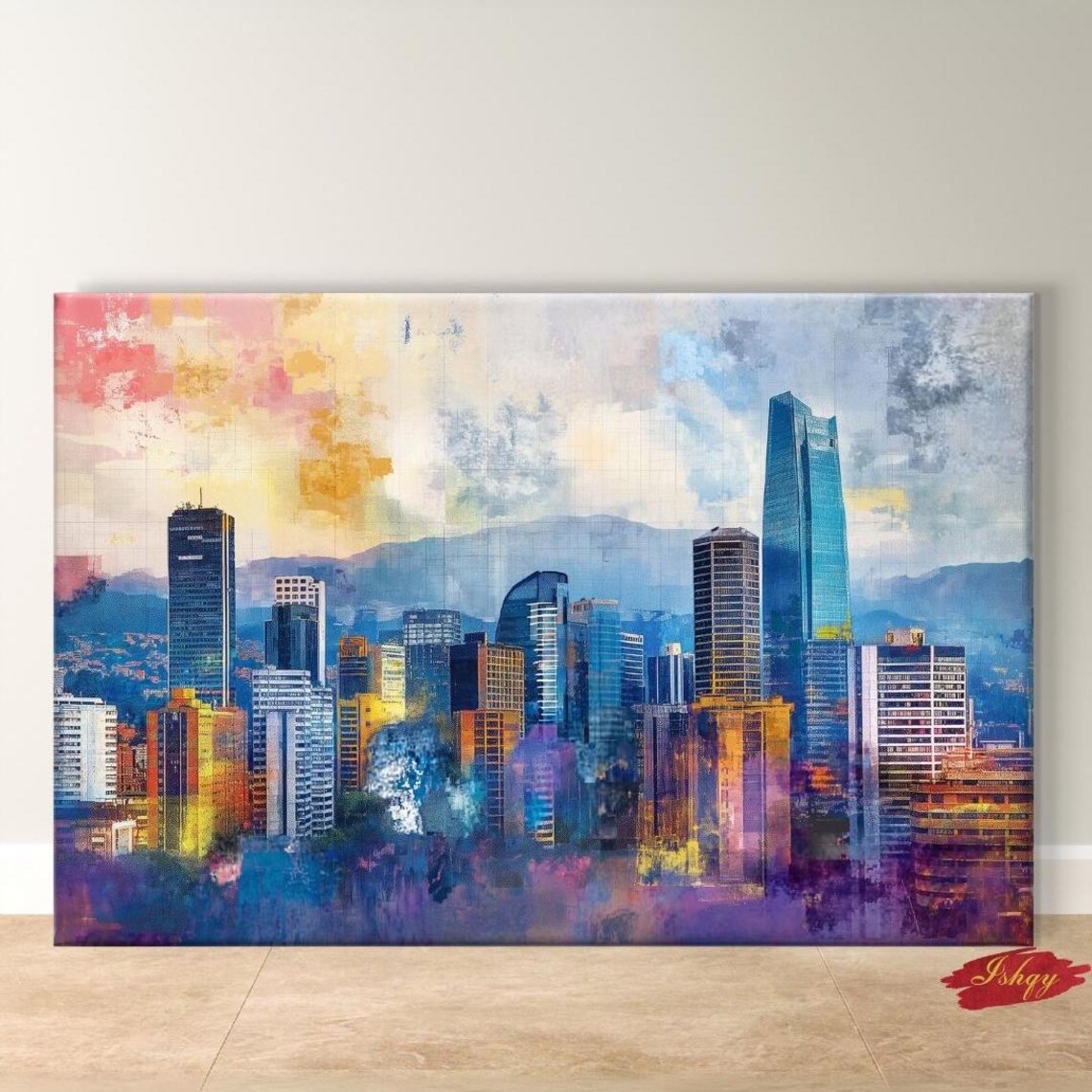 Bogota Skyline Art Colorful Cityscape Colombia Urban Decor Modern City Print Bogota Wall Art Abstract Skyline Urban Landscape Art