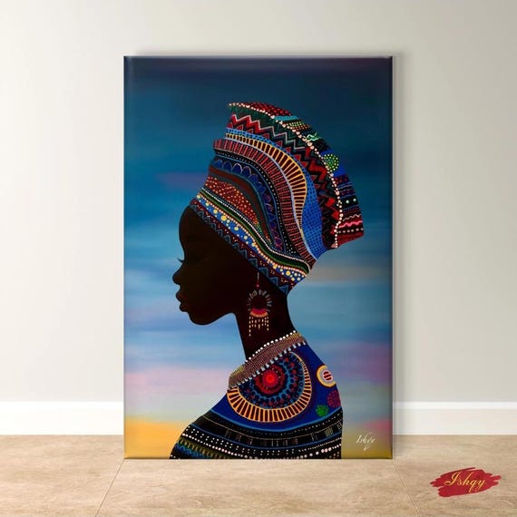 African Woman Art Afrocentric Portrait Print Bold Headwrap Wall Decor Colorful Tribal Painting Ethnic Beauty Cultural Home Gift