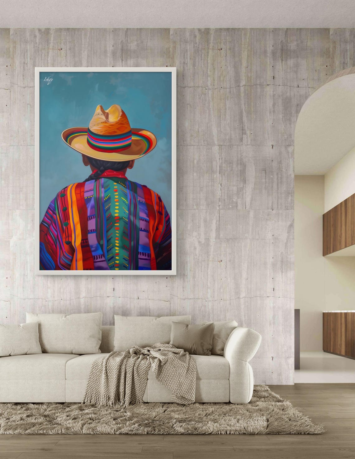 Cowboy Back View Rainbow Sombrero Woven Poncho Portrait Poster - Image 4
